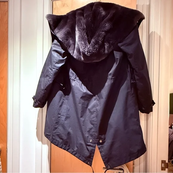 WOOLRICH Women’s Parka XS - Black Literary Rex Coat With Rabbit Fur Hood & Trim - Picture 6 of 10